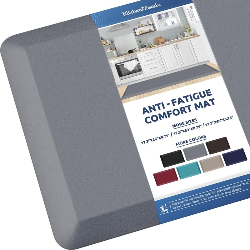 KitchenClouds Kitchen Mat Cushioned Anti Fatigue Kitchen Rug 0.8inch Non Slip Standing Mat Comfort Floor Mats for Sink Office (17.3"x60",Grey) - Image 1