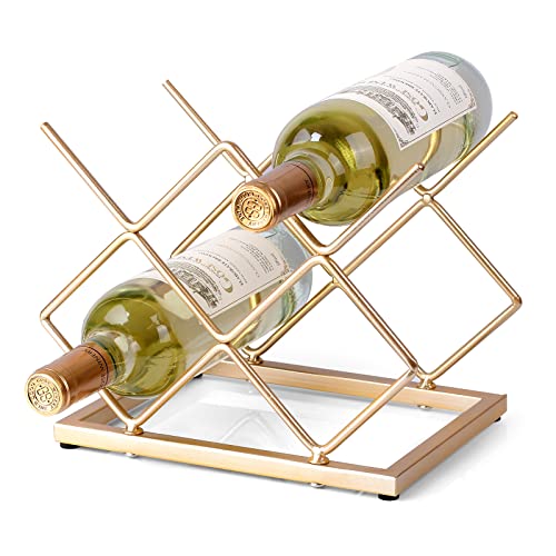 Drincarier Countertop Wine Rack - 5 Bottle Freestanding Modern Gold Metal Small Wine Rack - Tabletop Wine Holder Stand for Cabinet, Pantry, Wine Bottle Storage… - Image 1