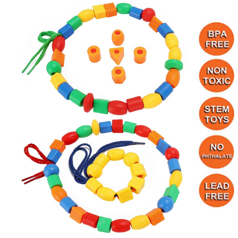 Bmtoys Lacing Beads For Kids - 70Pcs Threading Beads Occupational Therapy Toys For Kids Fine Motor Skills Developmental Activity Ot Toys - Image 3
