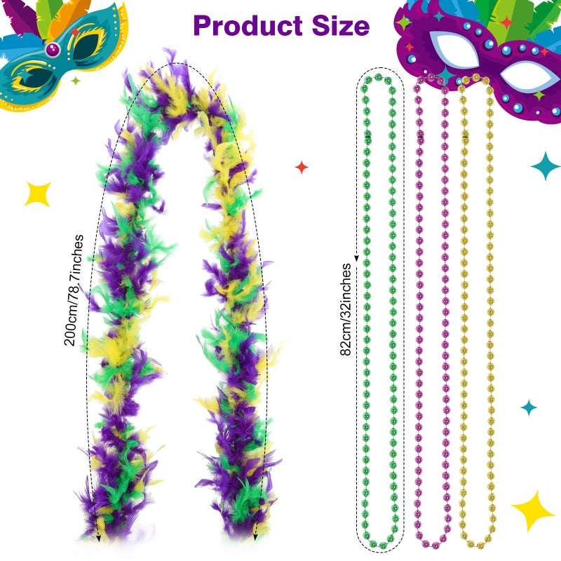 Gvhntk 6 Pieces Mardi Gras Costume Accessory Outfit Set Faux Feather Headband headpiece Sequin Fascinators Mask Mardi Gras Beads Necklaces Feather Boa for Men Women Carnival Halloween Party Favor - Image 2