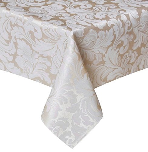 Tektrum 70 X 70 inch Square Damask Jacquard Tablecloth Table Cover - Waterproof/Spill Proof/Stain Resistant/Wrinkle Free/Heavy Duty - Great for Banquet, Parties, Dinner, Kitchen, Wedding (Beige) - Image 1
