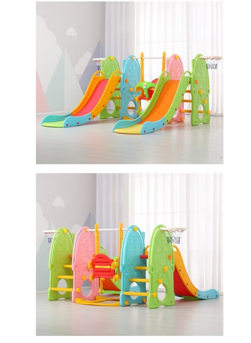 FULL JOY Kids Swing With 2  Slides  Set with Basketball Hoop And Music , 5 in 1 Kids Indoor and Outdoor Climber Slide Playset,  Climbing Ladder and Basketball Hoop - Image 4
