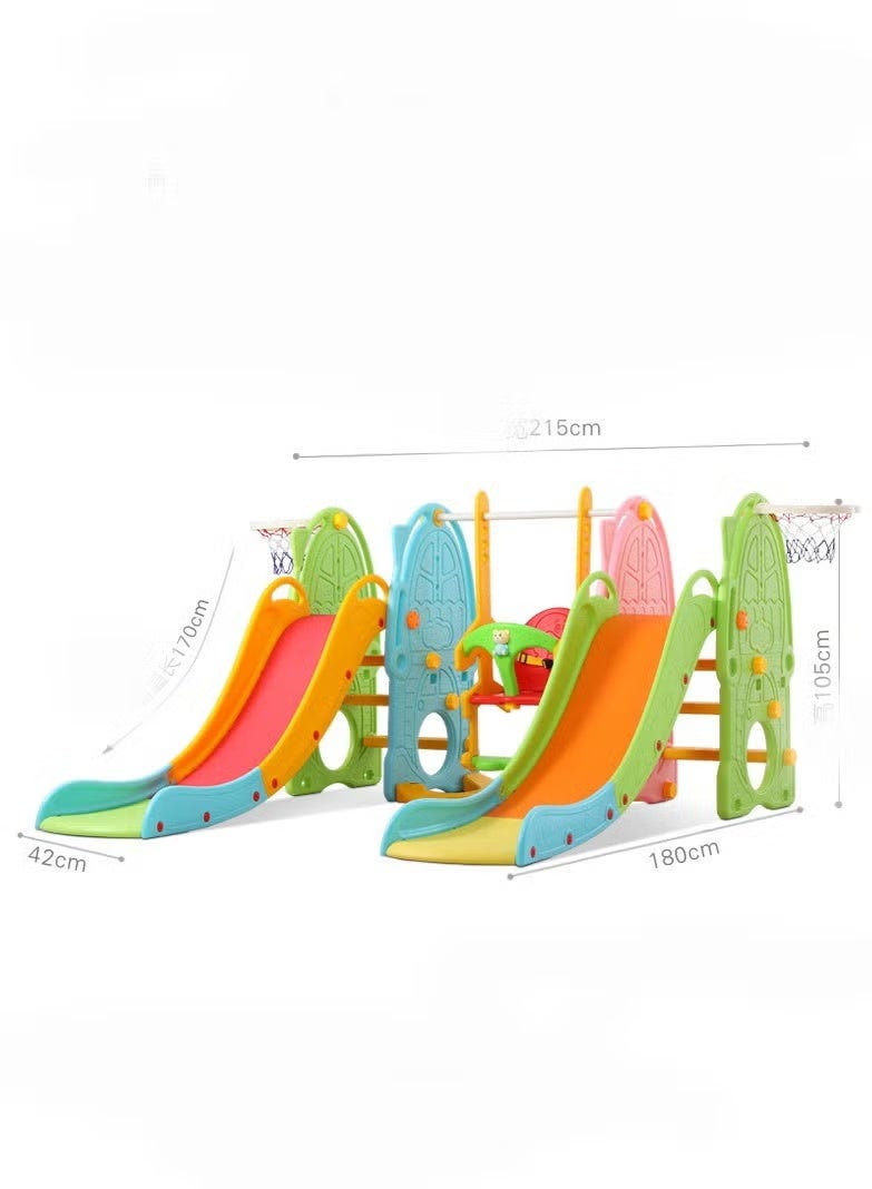 FULL JOY Kids Swing With 2  Slides  Set with Basketball Hoop And Music , 5 in 1 Kids Indoor and Outdoor Climber Slide Playset,  Climbing Ladder and Basketball Hoop - Image 3