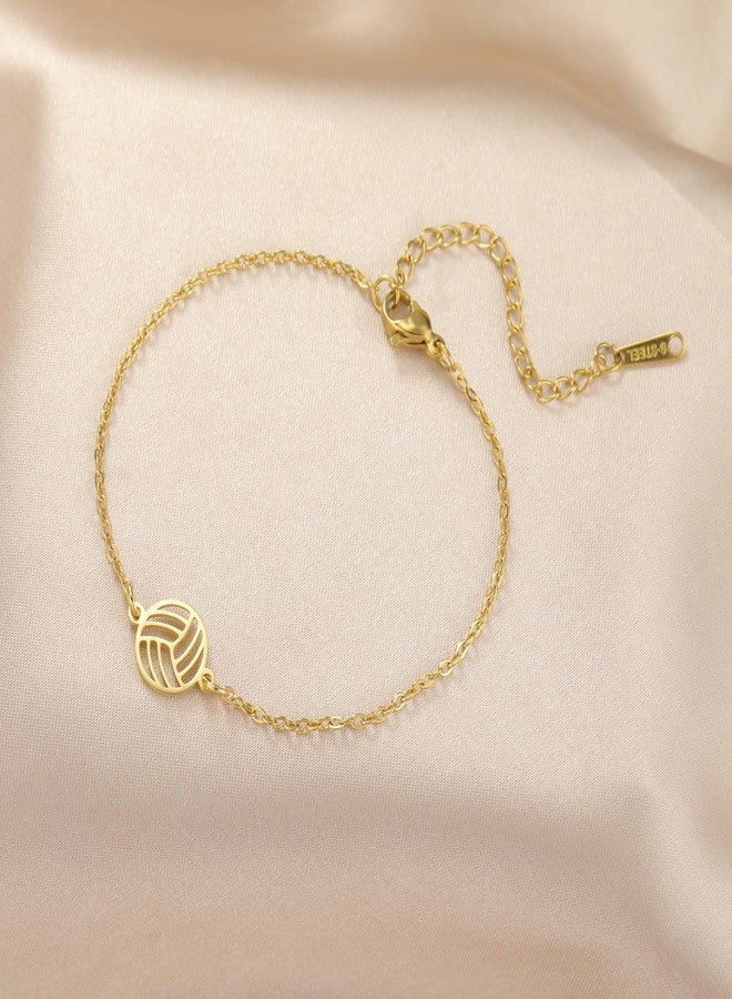 TEAMER Volleyball Bracelet Deliacate Volleyball Pendant Stainless Steel Fashion Sport Ball Jewelry For Team Athlete Coach Volleyball Lovers (Gold) - Image 3