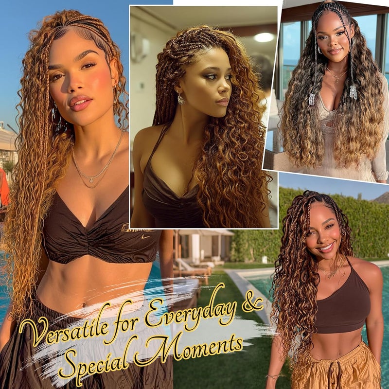 BARSDAR Ocean Wave Crochet Braiding Hair, 55 cm 6 Packs Deep Wave GoGo Curl Crochet Hair for Women Synthetic Boho Braids Long Wavy Curly Braids Hair Extension – Black Ombre Blonde - Image 5