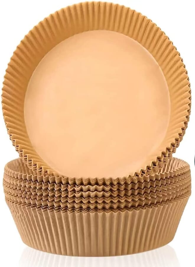 SKY-TOUCH 100pcs Air Fryer Disposable Paper，Non Stick Parchment Paper for Air Fryer Liners，Round Food Grade Baking Paper for Air Fryer，16cm/6.3inch，Brown