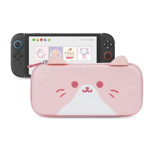 GeekShare Carrying Case Compatible with Switch 2 2025 79 Inch HardShell Slim Travel Case with 10 Game Card Slots for Switch 2 Console and Accessories Cat Ear Pink - Image 1