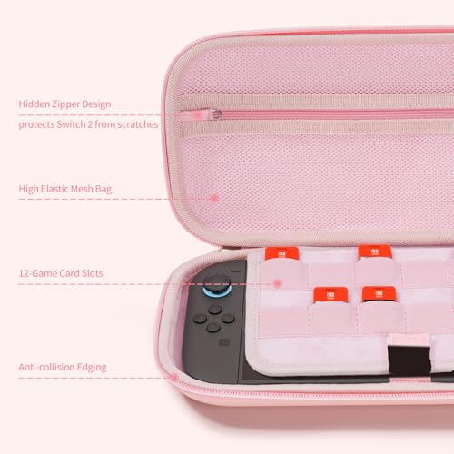 GeekShare Carrying Case Compatible with Switch 2 2025 79 Inch HardShell Slim Travel Case with 10 Game Card Slots for Switch 2 Console and Accessories Cat Ear Pink - Image 3