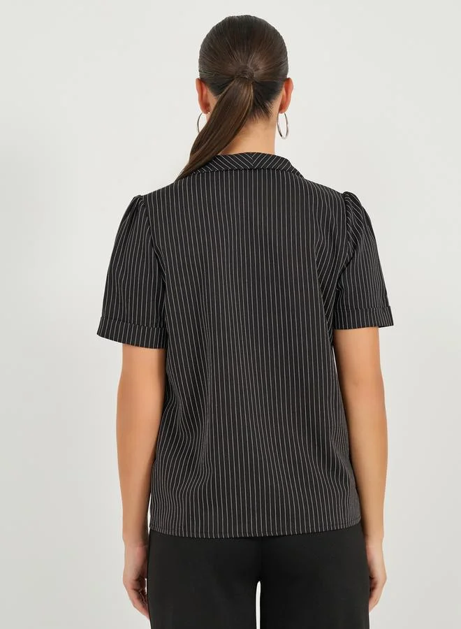 Styli Striped Double Breast Wrap Blazer
