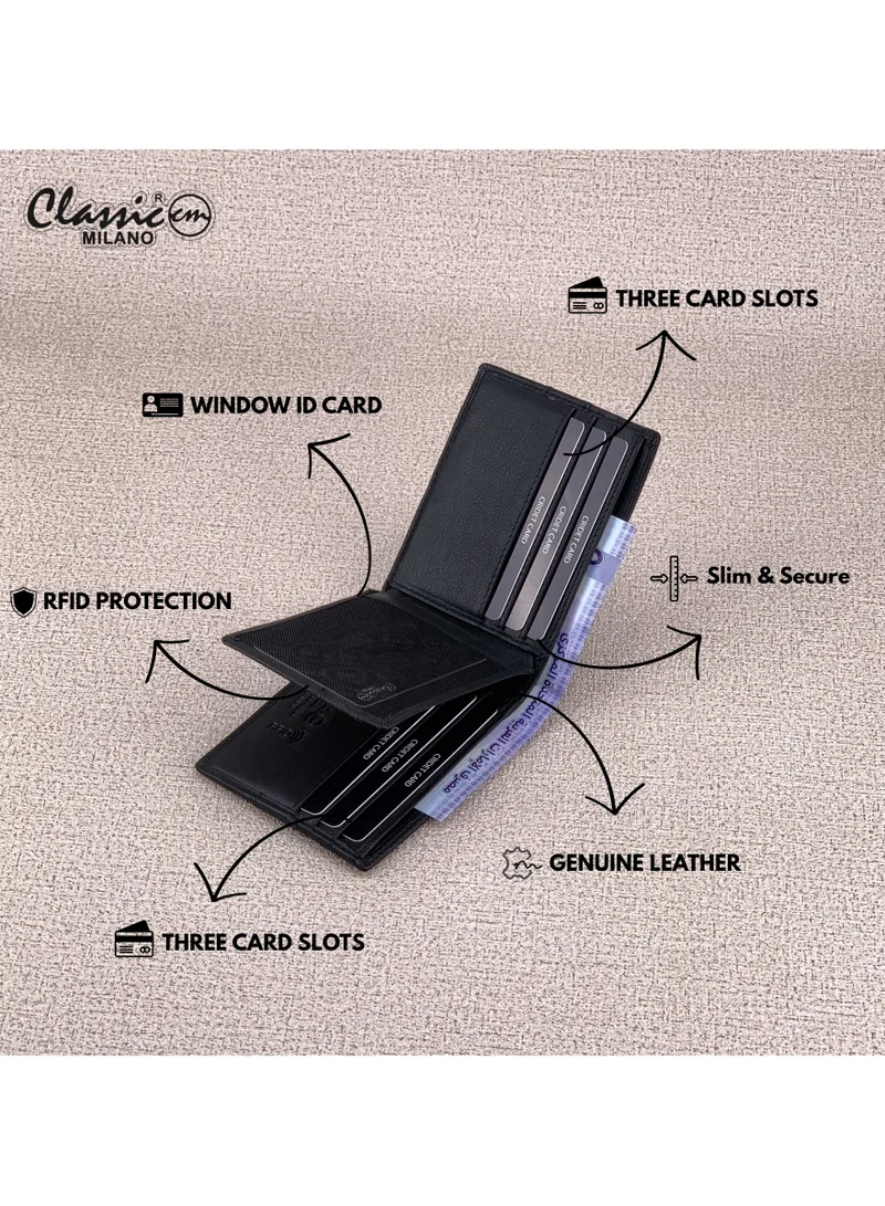 Classic Milano Black (CNH-8) Classic Milano Genuine Leather Wallet for Men – Slim Bifold Men’s Wallet with RFID Blocking, Multiple Card Slots – Stylish Mens Purse Wallets Gift for Husband, Father for Men | Best Price UAE