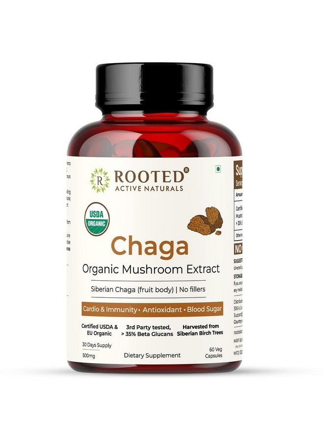 Rooted Actives Siberian Chaga Mushroom Capsules (60 Caps, 500 Mg) | Blood Sugar, Heart & Immunity | Usda Organic | 35% Beta Glucans | Pack Of 2 - Image 2