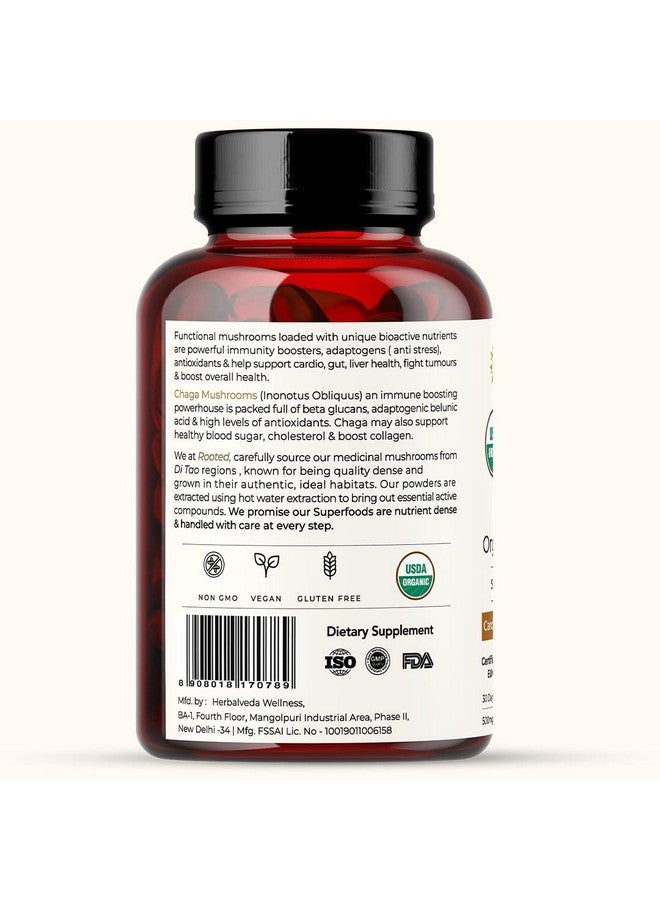 Rooted Actives Siberian Chaga Mushroom Capsules (60 Caps, 500 Mg) | Blood Sugar, Heart & Immunity | Usda Organic | 35% Beta Glucans | Pack Of 2 - Image 5