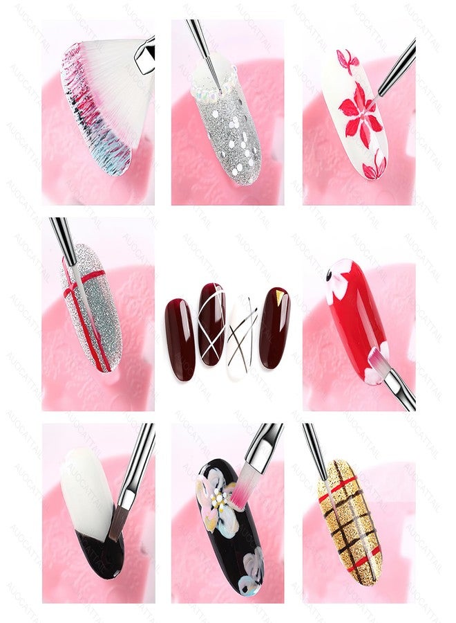 AUOCATTAIL 15 Pcs Nail Brushes Nail Art Kit for Nail Detailing Brush Makeup Brushes Cleaning Fingernails Nail Dotting Tool for Home Salon DIY Manicure Design Tools (Rose Red) - Image 2