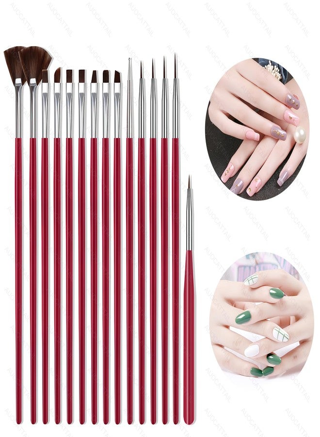 AUOCATTAIL 15 Pcs Nail Brushes Nail Art Kit for Nail Detailing Brush Makeup Brushes Cleaning Fingernails Nail Dotting Tool for Home Salon DIY Manicure Design Tools (Rose Red) - Image 4