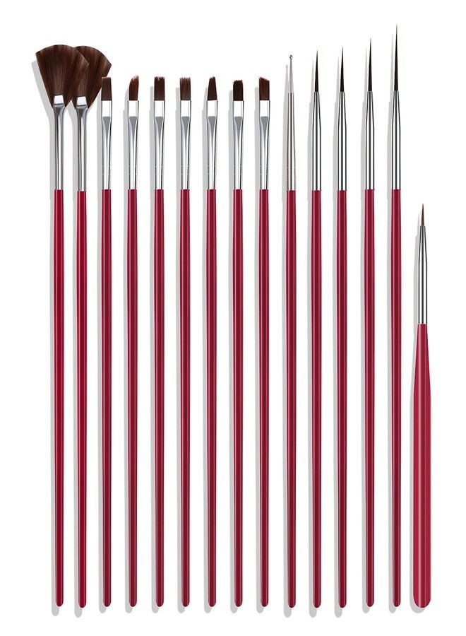 AUOCATTAIL 15 Pcs Nail Brushes Nail Art Kit for Nail Detailing Brush Makeup Brushes Cleaning Fingernails Nail Dotting Tool for Home Salon DIY Manicure Design Tools (Rose Red) - Image 1