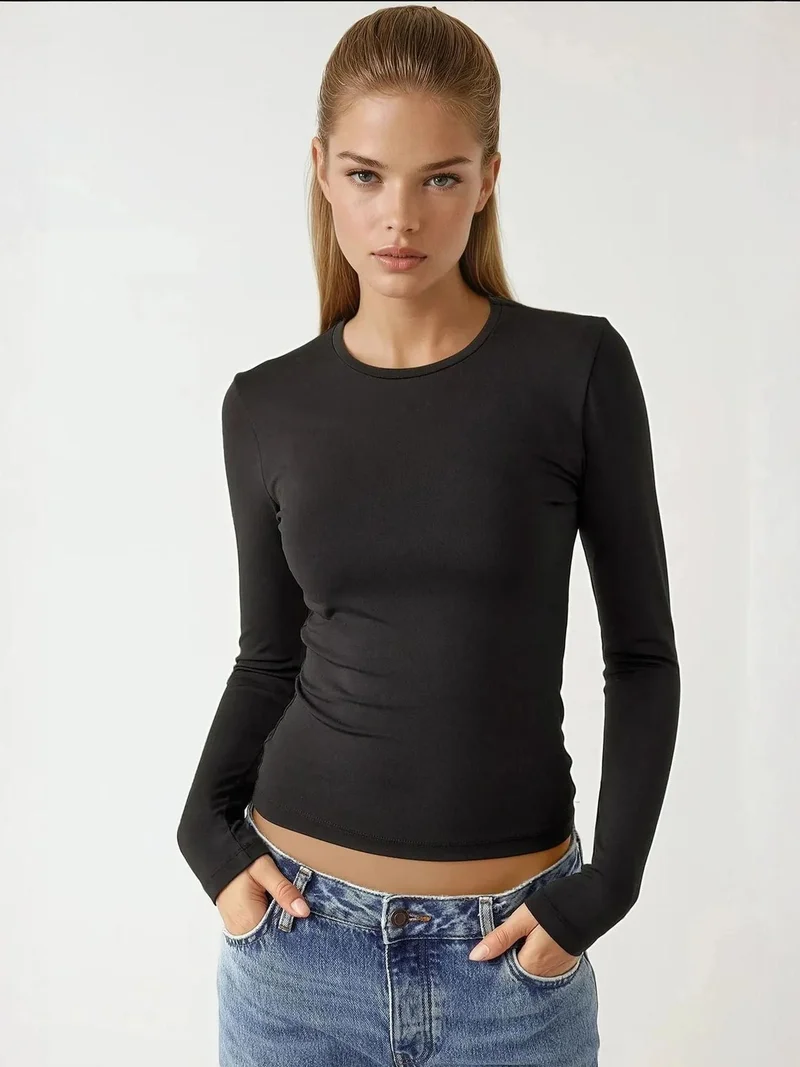 HICCUP Long Sleeve Crew Neck Top