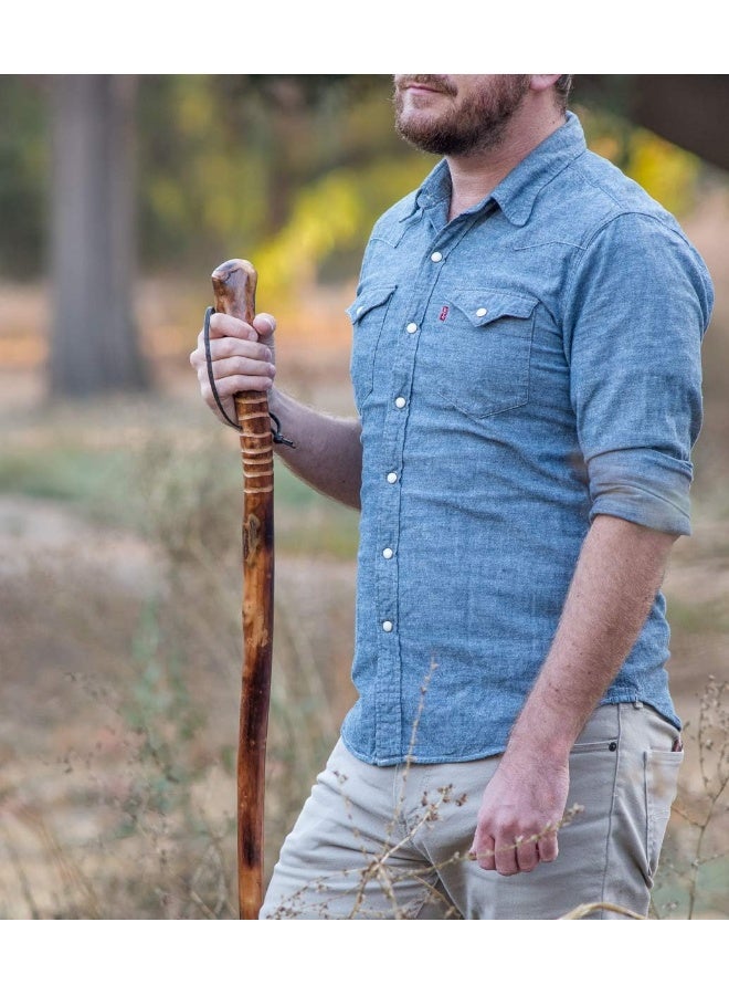 SE Natural Wood Walking Stick with Root Head, Carved Hand Grip, Steel Spike and Metal-Reinforced Tip Cover, 55" - Image 2