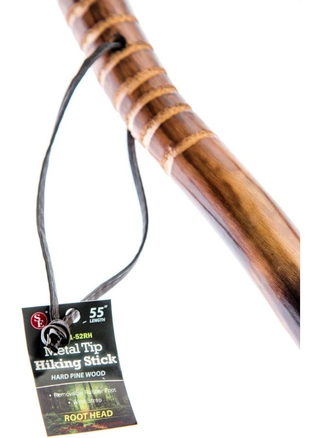 SE Natural Wood Walking Stick with Root Head, Carved Hand Grip, Steel Spike and Metal-Reinforced Tip Cover, 55" - Image 5