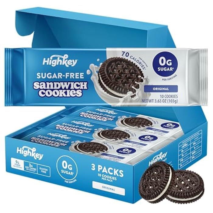 HighKey Sugar Free Sandwich Cookies - Low Calorie, Keto-Friendly Snack With Zero Sugar and Gluten Free - 30 Count - Image 1