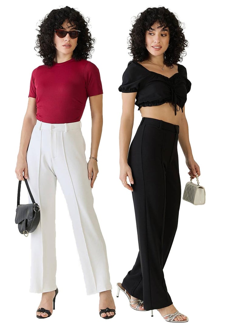 KOTTY Women’s Office Wear Formal Pants Tailored Straight Fit Work Wears Trousers-KTT2PCWOMENSPANTSET121L Pure White - Image 1