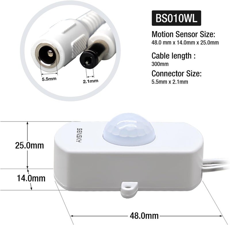 Sensky BS010WL DC 12v إلى 24v مفتاح استشعار الحركة المصغر PIR مفتاح استشعار الإشغال للإضاءة LED DIY (مستشعر ضوء، وقت تأخير، مسافة استشعار، قابل للتعديل) - Image 2