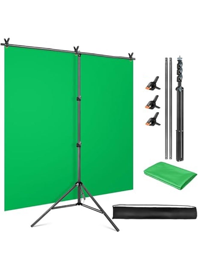 عربست خلفية الشاشة الخضراء مع مجموعة الوقوف 5x6.5ft ، وقف الشاشة الخضراء Chromakey المحمولة مع حقيبة حمل ومشابك 5 ، وقف الخلفية على شكل T للبث ، الفيديو ، الألعاب ، التكبير - Image 1