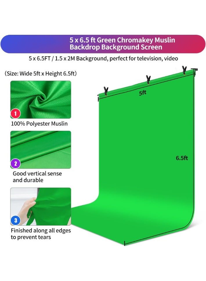 عربست خلفية الشاشة الخضراء مع مجموعة الوقوف 5x6.5ft ، وقف الشاشة الخضراء Chromakey المحمولة مع حقيبة حمل ومشابك 5 ، وقف الخلفية على شكل T للبث ، الفيديو ، الألعاب ، التكبير - Image 4