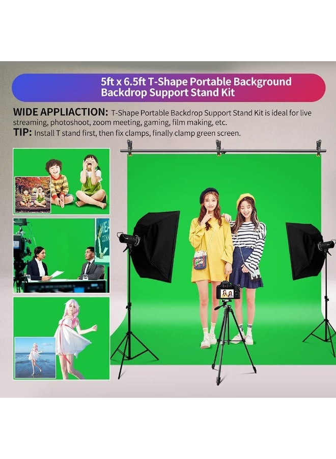 عربست خلفية الشاشة الخضراء مع مجموعة الوقوف 5x6.5ft ، وقف الشاشة الخضراء Chromakey المحمولة مع حقيبة حمل ومشابك 5 ، وقف الخلفية على شكل T للبث ، الفيديو ، الألعاب ، التكبير - Image 5