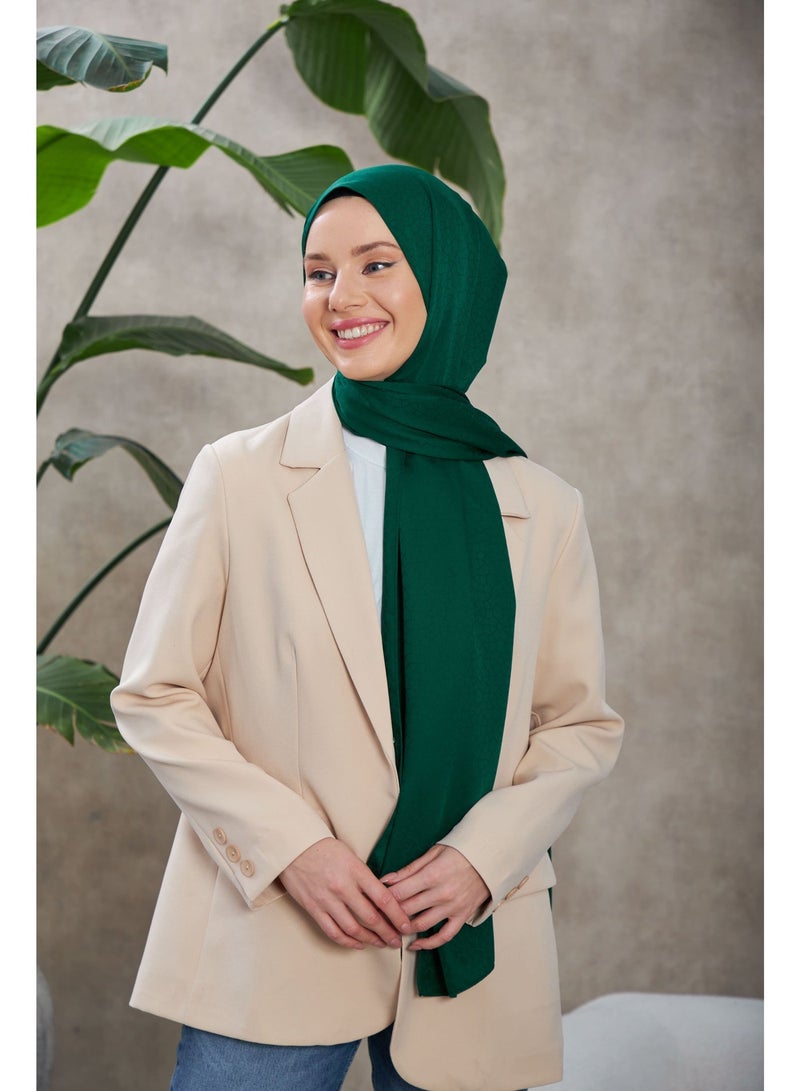 Soft Silky Jacquard Hijab Shawl with Chic Pattern – Cotton-Viscose Blend – Emerald Green - Image 5