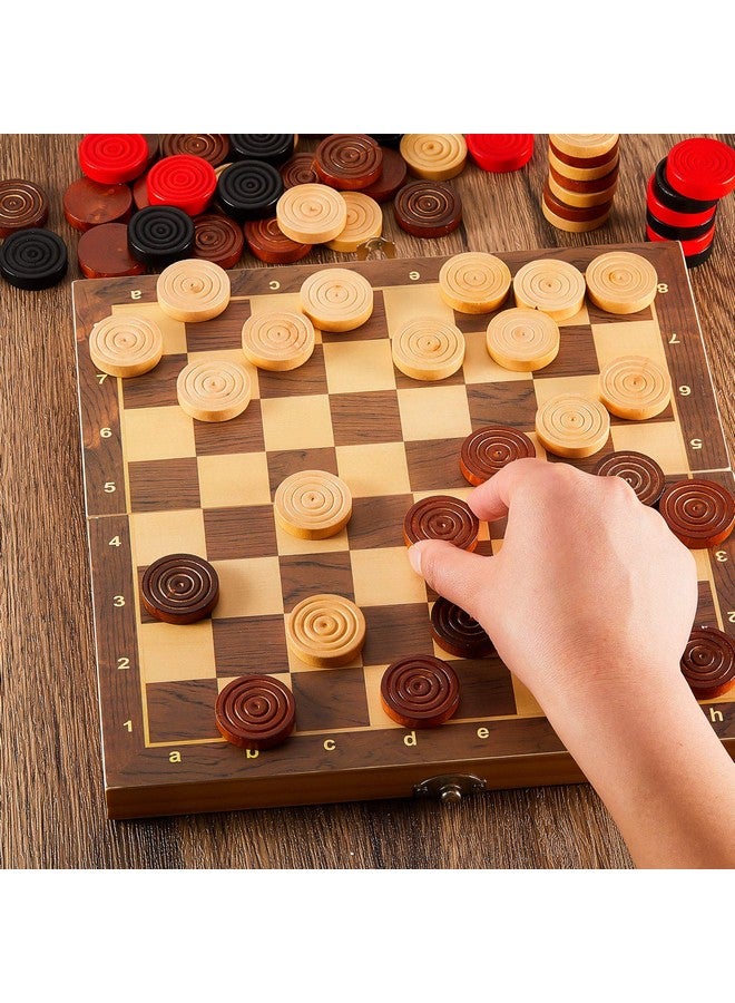 Gejoy 48 Pieces Wooden Checkers 1.06 Inch Wooden Checkers Pieces with Stackable Ridge in Drawstring Storage Pouch Red Black Dark Brown Wood Color (Red, Black, Dark Brown, Natural Color)  - Image 5