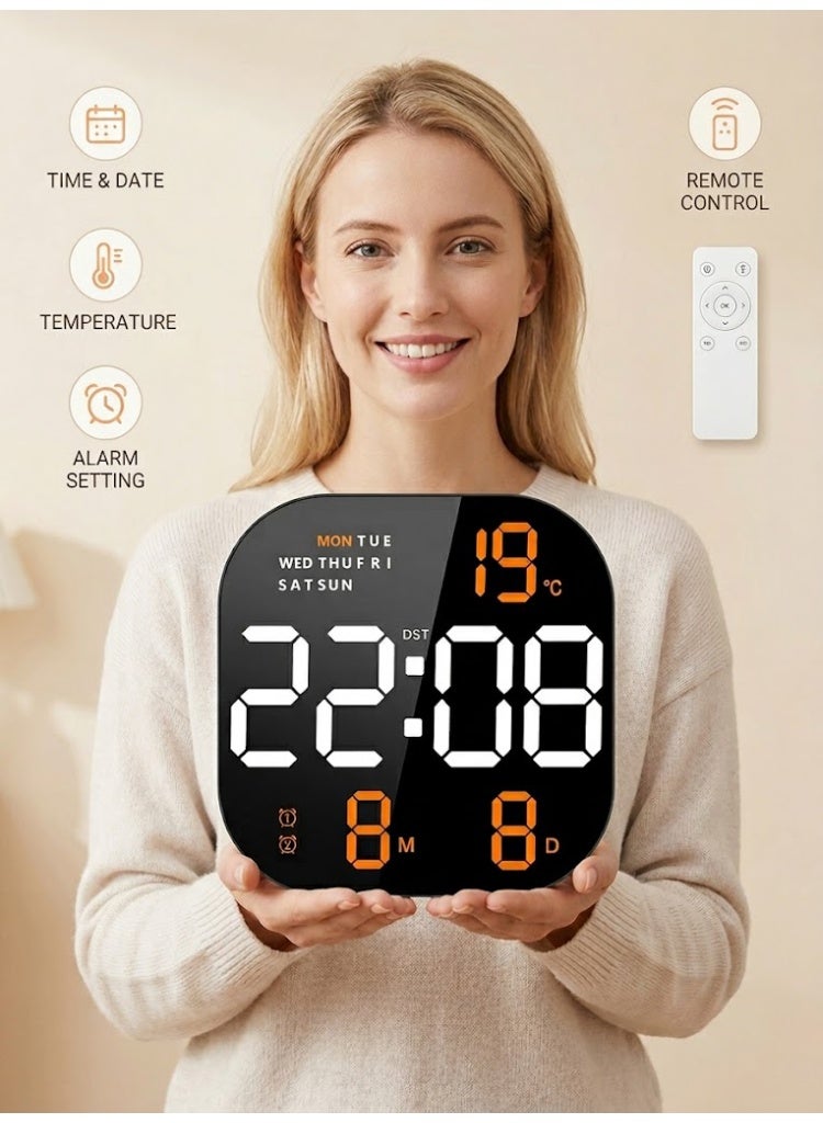 CRONY 6633 LED Wall Clock. Multifunctional large screen clock. Remote control digital alarm clock. Modern and stylish wall clock, square wall-mounted clock made of ABS material, perfect for home, bedroom, living room, and office decoration.23×3×23cm - Image 1