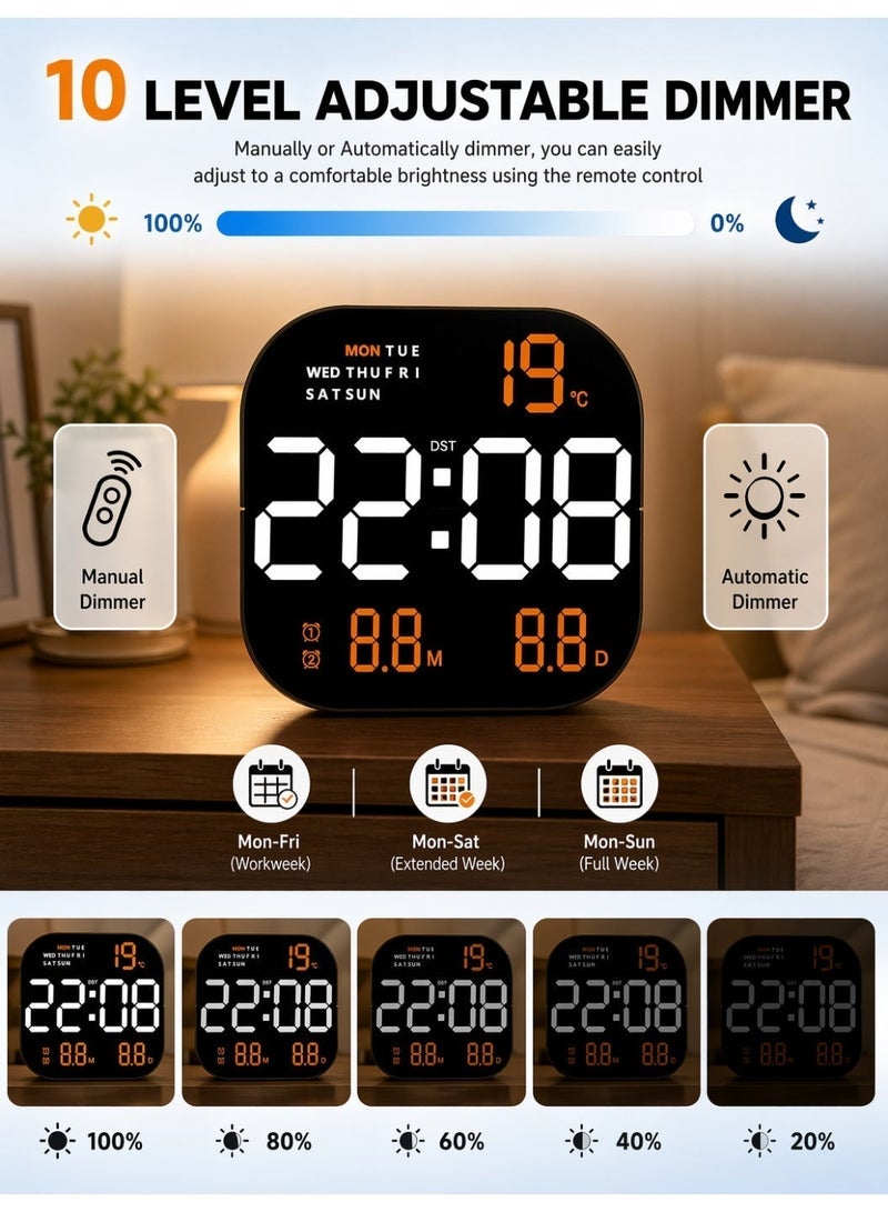 CRONY 6633 LED Wall Clock. Multifunctional large screen clock. Remote control digital alarm clock. Modern and stylish wall clock, square wall-mounted clock made of ABS material, perfect for home, bedroom, living room, and office decoration.23×3×23cm - Image 2