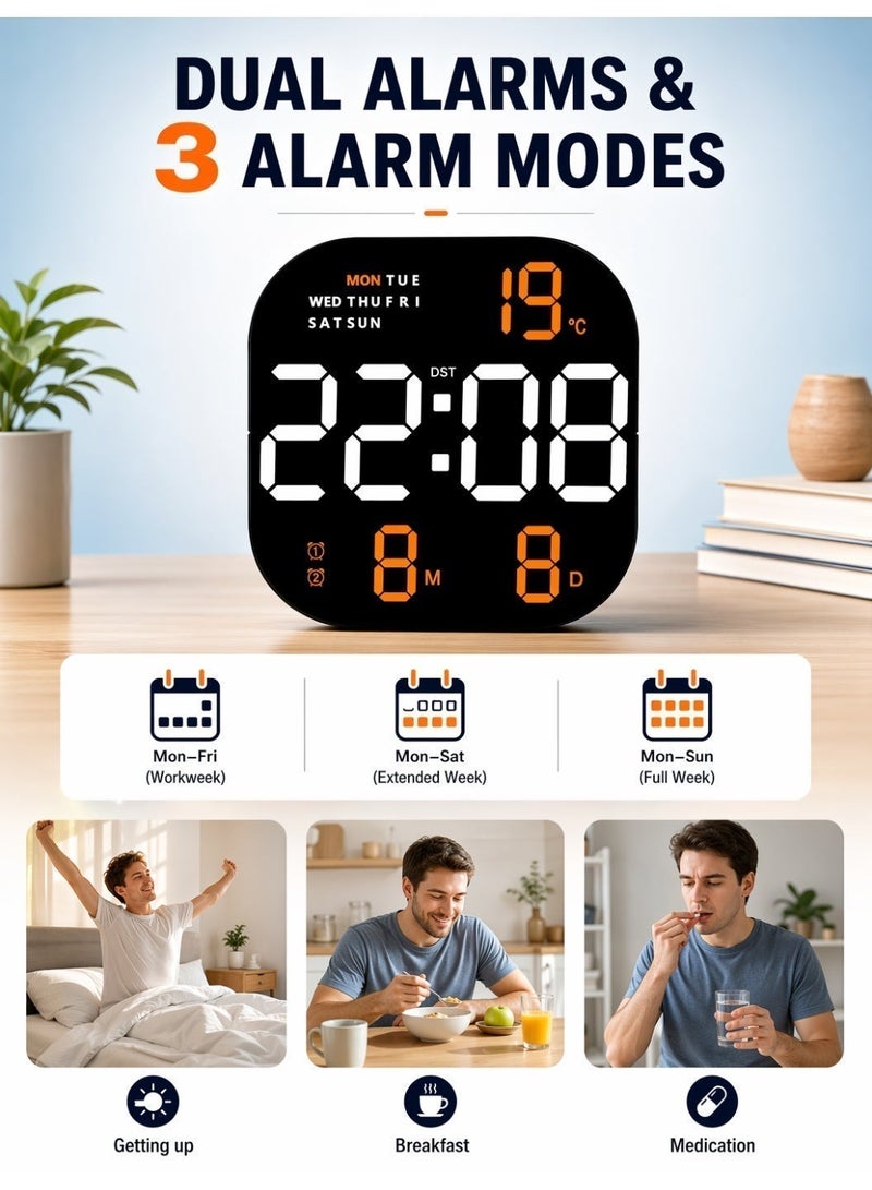 CRONY 6633 LED Wall Clock. Multifunctional large screen clock. Remote control digital alarm clock. Modern and stylish wall clock, square wall-mounted clock made of ABS material, perfect for home, bedroom, living room, and office decoration.23×3×23cm - Image 4