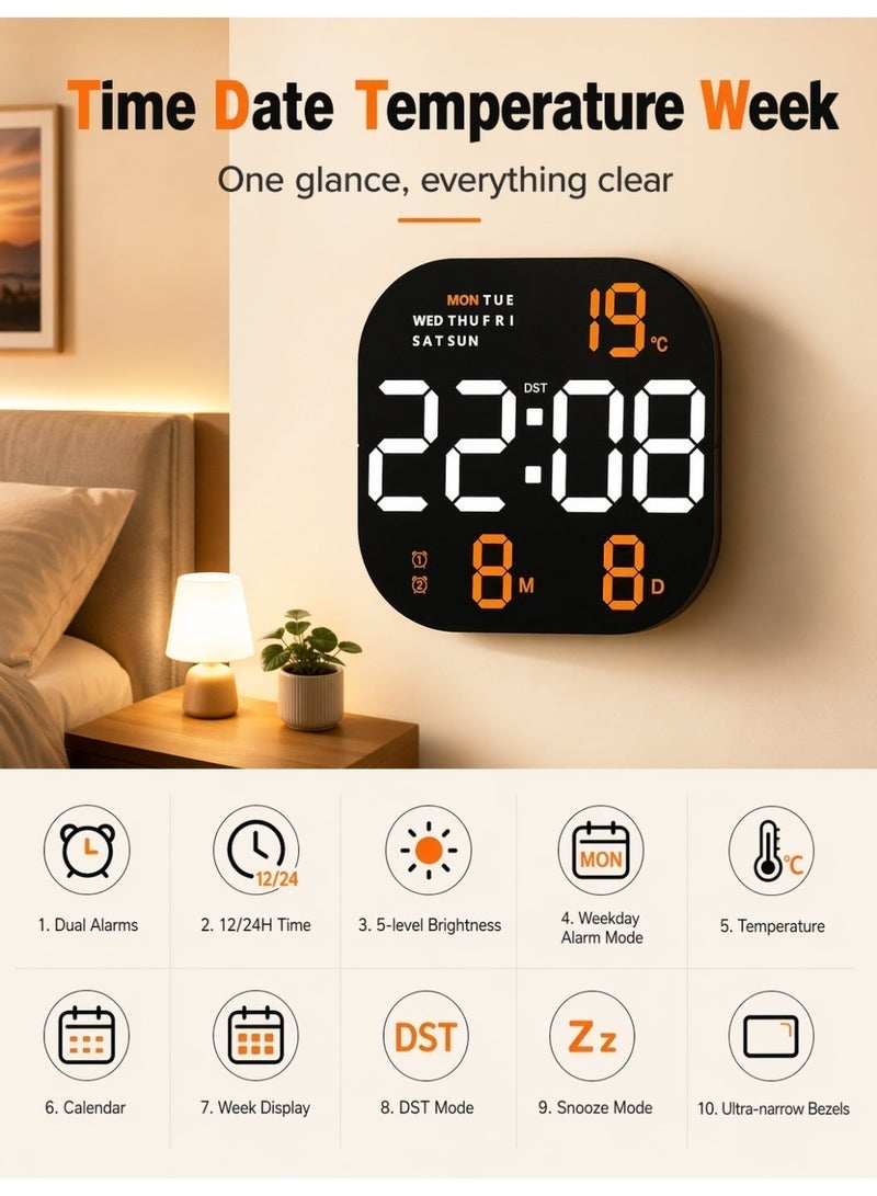 CRONY 6633 LED Wall Clock. Multifunctional large screen clock. Remote control digital alarm clock. Modern and stylish wall clock, square wall-mounted clock made of ABS material, perfect for home, bedroom, living room, and office decoration.23×3×23cm - Image 5