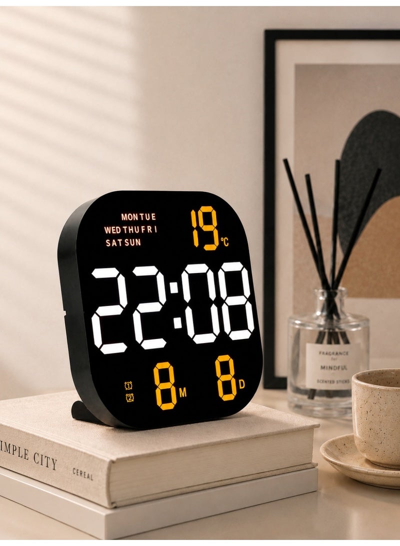 CRONY 6633 LED Wall Clock. Multifunctional large screen clock. Remote control digital alarm clock. Modern and stylish wall clock, square wall-mounted clock made of ABS material, perfect for home, bedroom, living room, and office decoration.23×3×23cm - Image 1