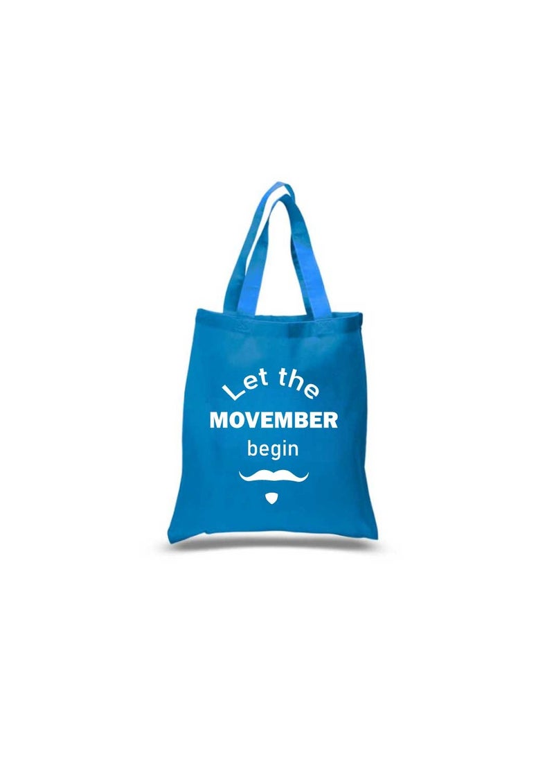 PRINTSHOP4ME Movember Blue Cotton Tote Bag With Mustache Design–Eco-Friendly Reusable Bag For Daily Use–Durable And Lightweight Shoulder Bag–Perfect For Movember Campaigns - Image 1