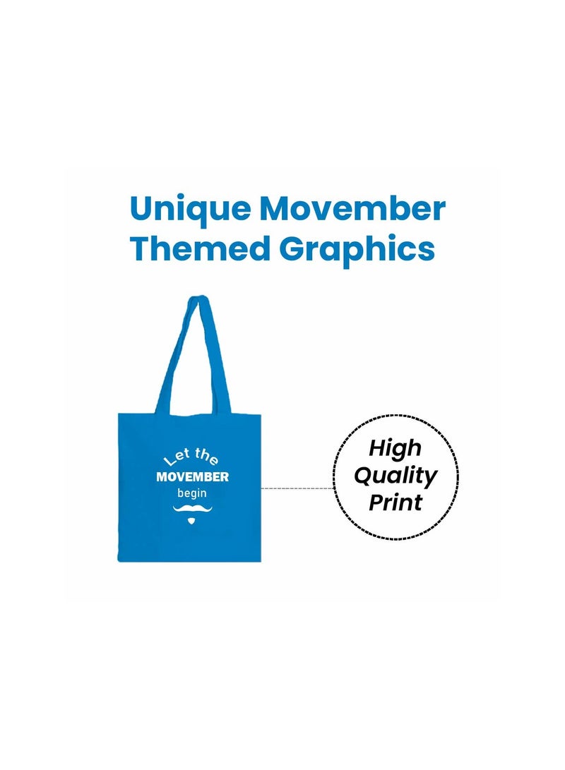 PRINTSHOP4ME Movember Blue Cotton Tote Bag With Mustache Design–Eco-Friendly Reusable Bag For Daily Use–Durable And Lightweight Shoulder Bag–Perfect For Movember Campaigns - Image 4