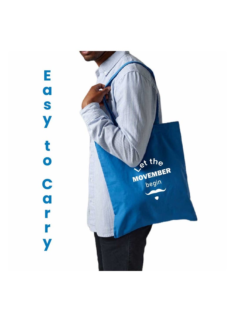 PRINTSHOP4ME Movember Blue Cotton Tote Bag With Mustache Design–Eco-Friendly Reusable Bag For Daily Use–Durable And Lightweight Shoulder Bag–Perfect For Movember Campaigns - Image 5