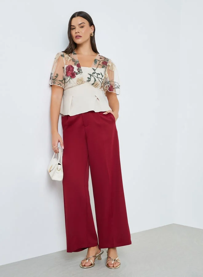 Take Two Women Flower Embroidery Mesh Overlay Top