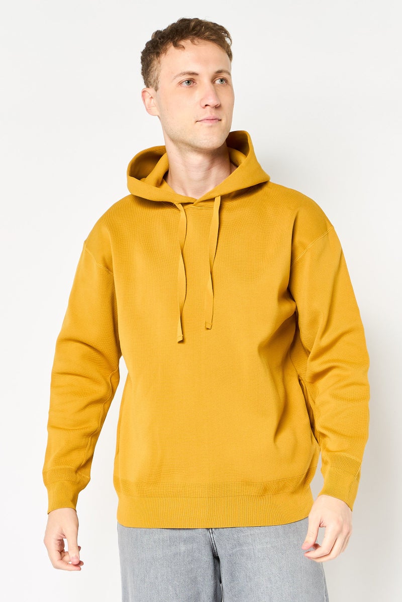 SELECTED Men Solid Long Sleeve Hoodie, Gold - Image 1