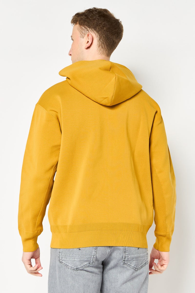 SELECTED Men Solid Long Sleeve Hoodie, Gold - Image 4