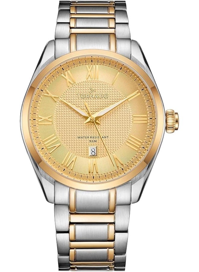 TORNADO Men's Solid stainless steel with Polished and brushed links. 3H with date Display Watch T8007-TBTC - 42mm mm - Image 1