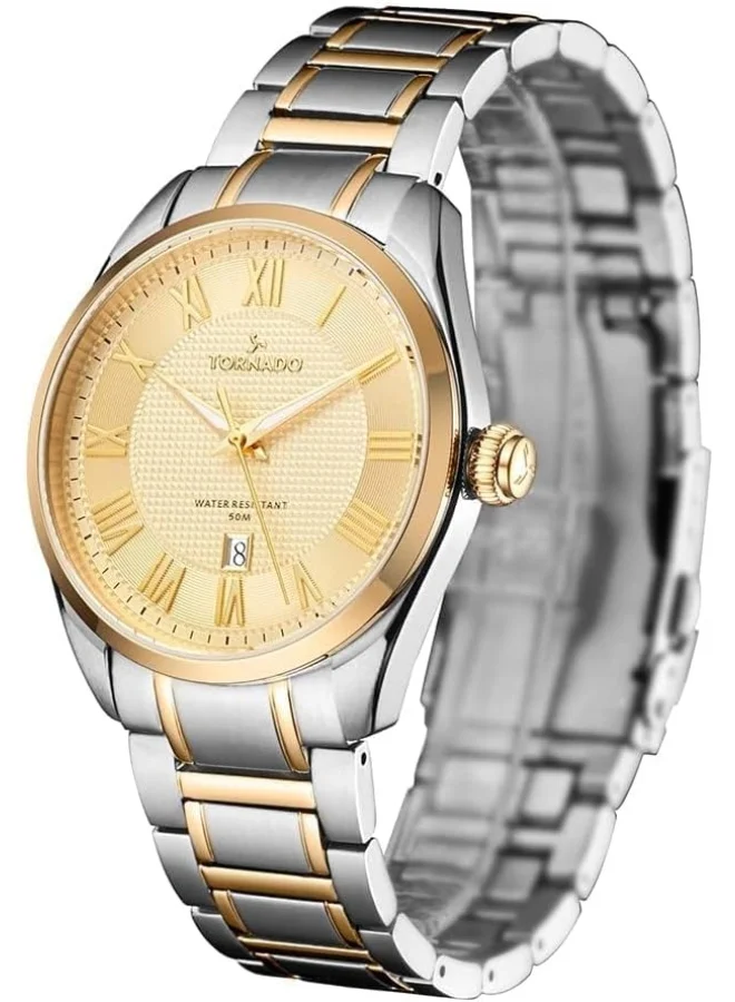 تورنيدو Tornado Men's Japan Quartz Movement Watch, Analog Display and Stainless Steel Strap - T8007-TBTC, Silver