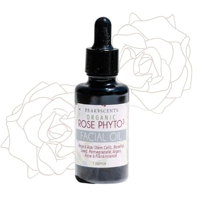 Peak Scents Organic Rose Phyto Facial Oil - Rosehip and Argan Oil Infused with Rose Extract and Frankincense Essential Oil - Ideal for Gua Sha Massage, Anti-Aging Face Oil (1oz) - Image 1