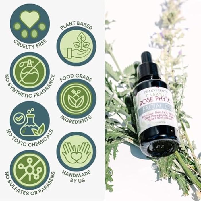 Peak Scents Organic Rose Phyto Facial Oil - Rosehip and Argan Oil Infused with Rose Extract and Frankincense Essential Oil - Ideal for Gua Sha Massage, Anti-Aging Face Oil (1oz) - Image 3