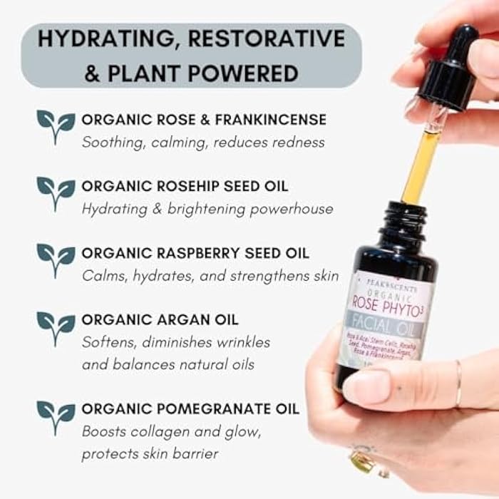 Peak Scents Organic Rose Phyto Facial Oil - Rosehip and Argan Oil Infused with Rose Extract and Frankincense Essential Oil - Ideal for Gua Sha Massage, Anti-Aging Face Oil (1oz) - Image 5