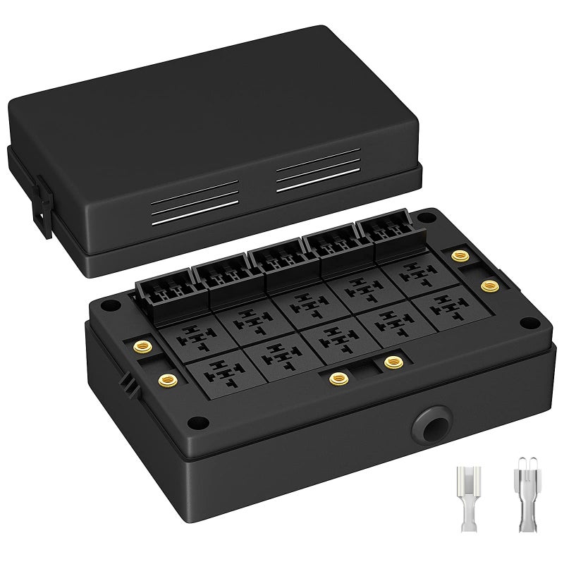 DAIERTEK Fuse Relay Box 12V Automotive 10 Slots Relay Holder 15 Slots ATCATO Fuse Holder Universal Fuse and Relay Box Block for Automotive Truck Marine Boat