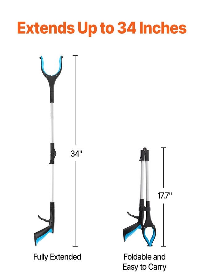 VEVOR Grabber Reacher Tool, 2-Pack 34" Foldable Reacher Grabber Pickup Tool with 360° Rotating Wide Jaw and Dual-Sided Magnet, Lightweight Grabber Reacher Tool for Seniors, Trash Picker Upper Grabber - Image 2