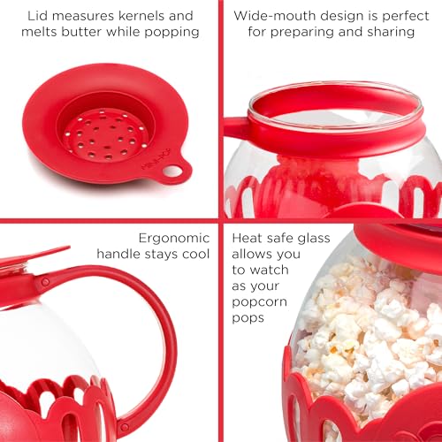 Ecolution Patented Micro-Pop Microwave Popcorn Popper with Temperature Safe Glass, 3-in-1 Lid Measures Kernels and Melts Butter, Made Without BPA, Dishwasher Safe, 3-Quart, Red - Image 5