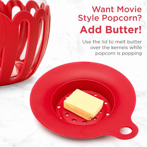 Ecolution Patented Micro-Pop Microwave Popcorn Popper with Temperature Safe Glass, 3-in-1 Lid Measures Kernels and Melts Butter, Made Without BPA, Dishwasher Safe, 3-Quart, Red - Image 4